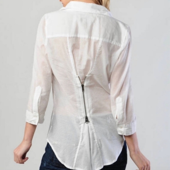 Elizabeth and James Zip Back Cohen 100% cotton White Shirt size Large - Picture 2 of 16
